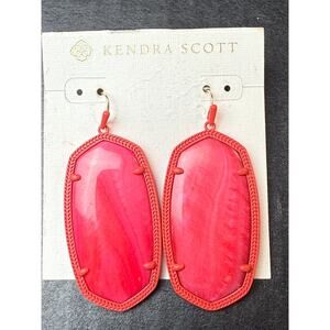 Kendra Scott Danielle Red Tomato Mother of Pearl w/Matte Red Frame Earrings READ
